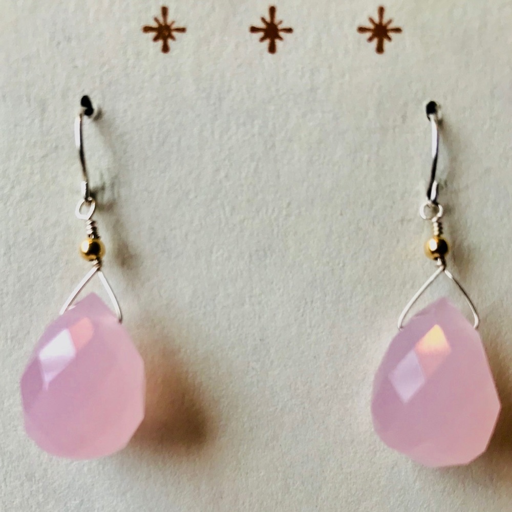 Pink Rose Quartz Silver Teardrop Earrings - Picture 2 of 2